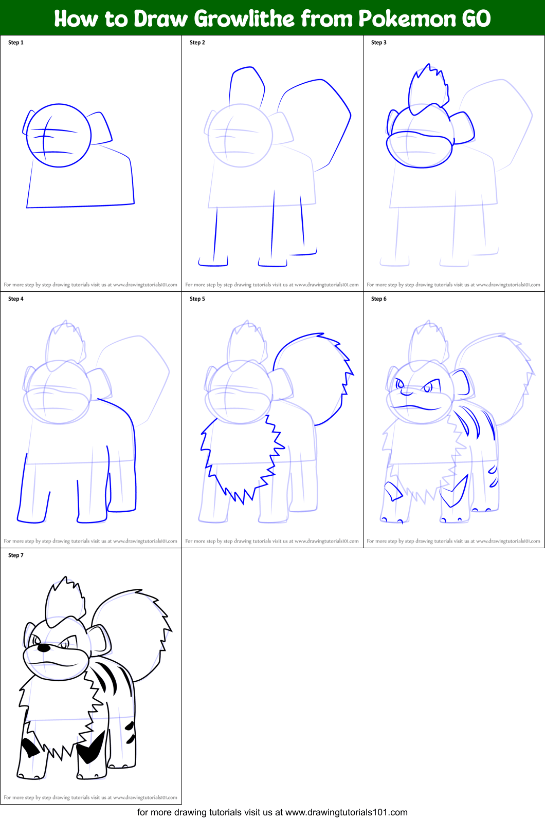 How to Draw Growlithe from Pokemon GO printable step by step drawing sheet