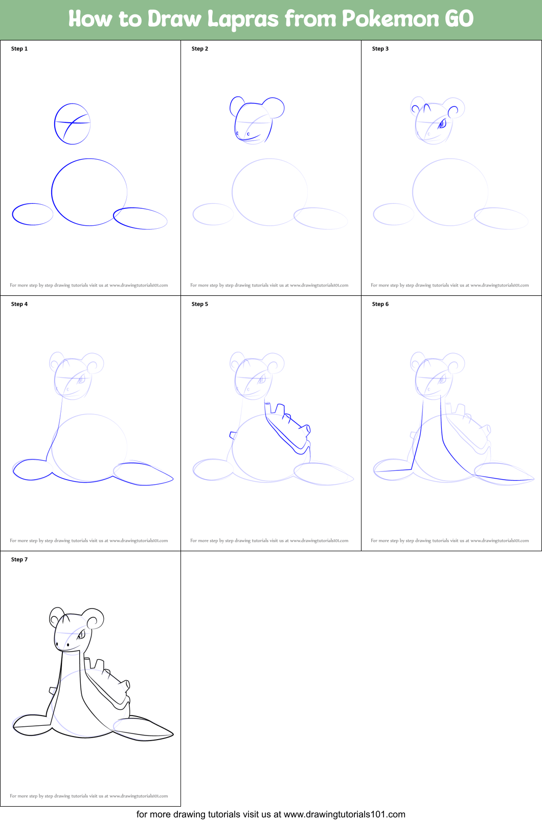 How to Draw Lapras from Pokemon GO printable step by step