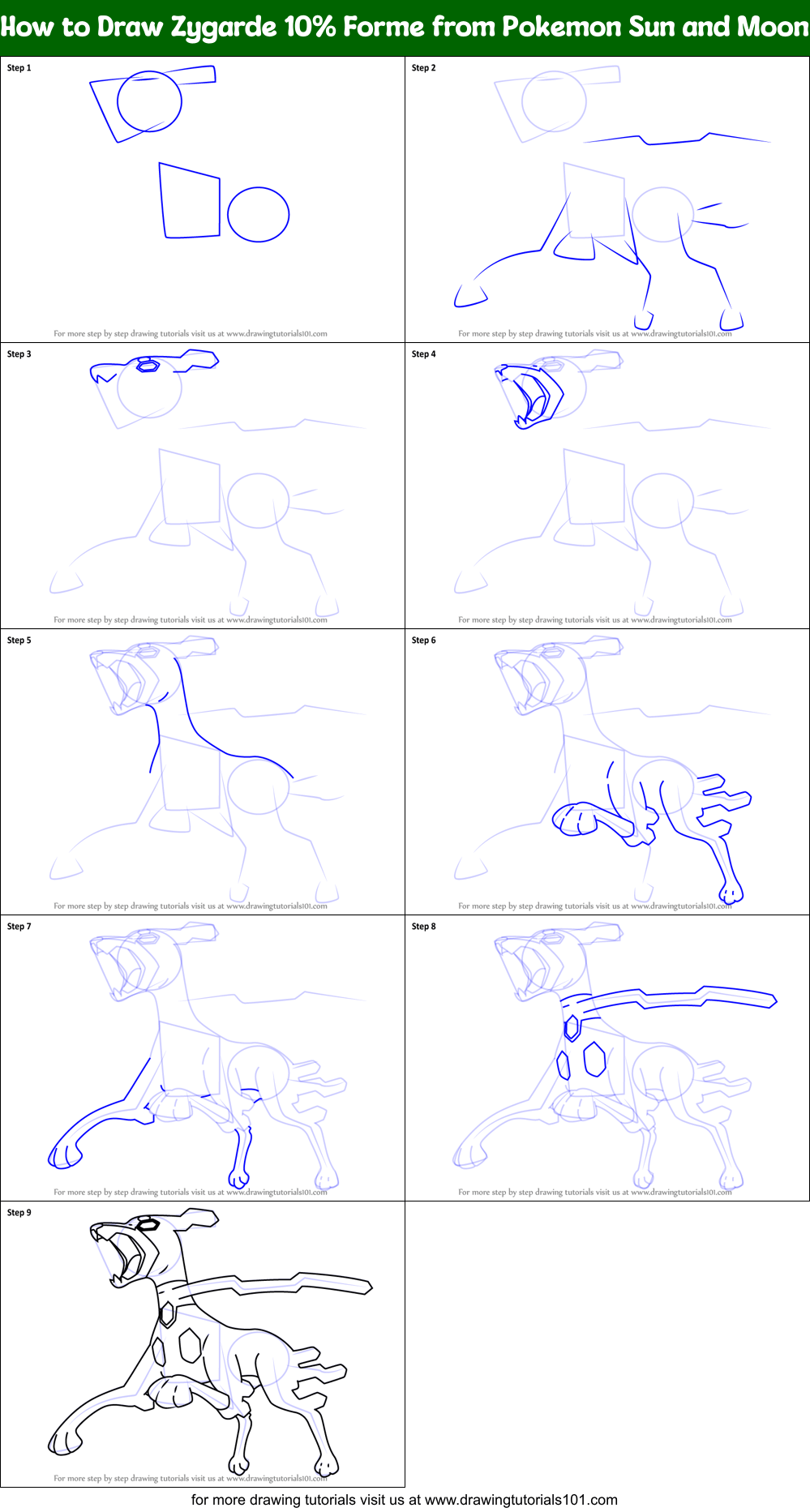 How to Draw Zygarde 10 Forme from Pokemon Sun and Moon printable step