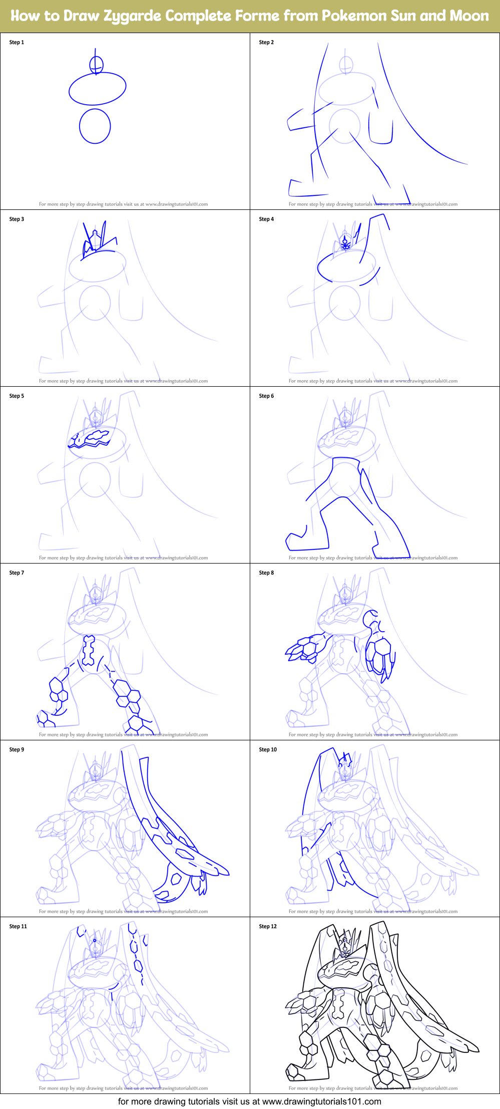 How to Draw Zygarde Complete Forme from Pokemon Sun and Moon printable
