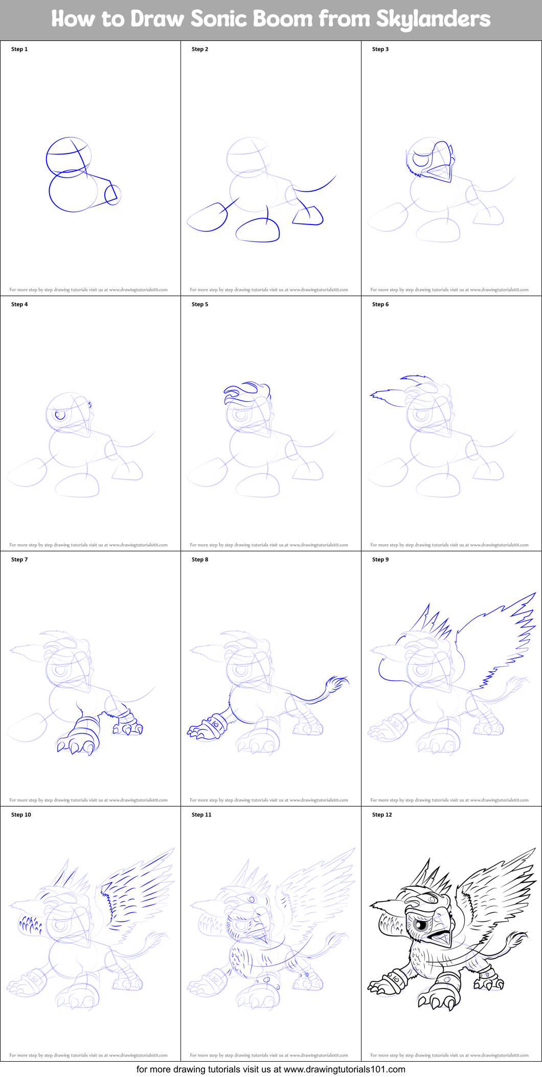 How to Draw Sonic Boom from Skylanders printable step by step drawing