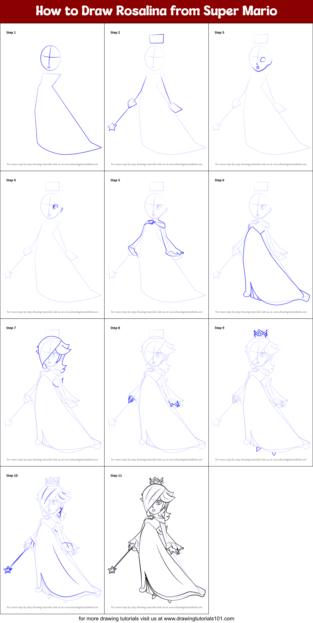 How to Draw Rosalina from Super Mario printable step by step drawing sheet