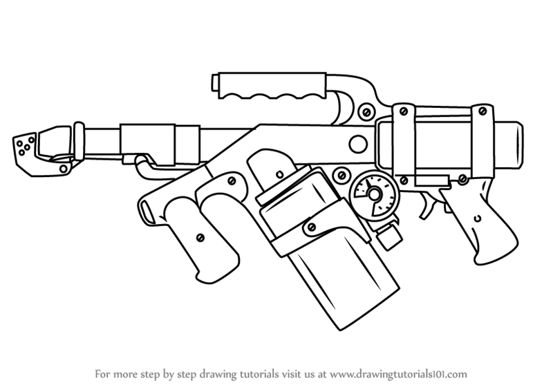 How to Draw Flame Thrower (Other Weapons) Step by Step