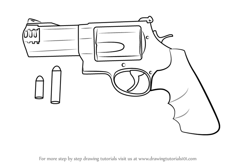 How to Draw Revolver with Bullets (Pistols) Step by Step
