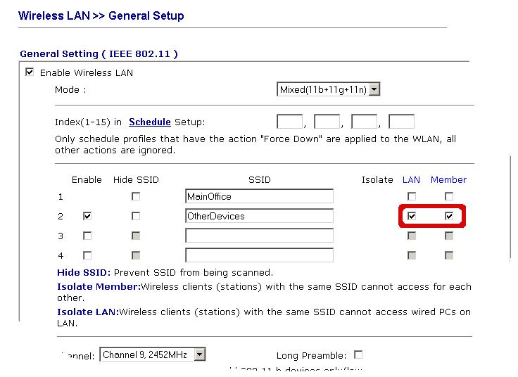 Vigor Multiple SSID Setup