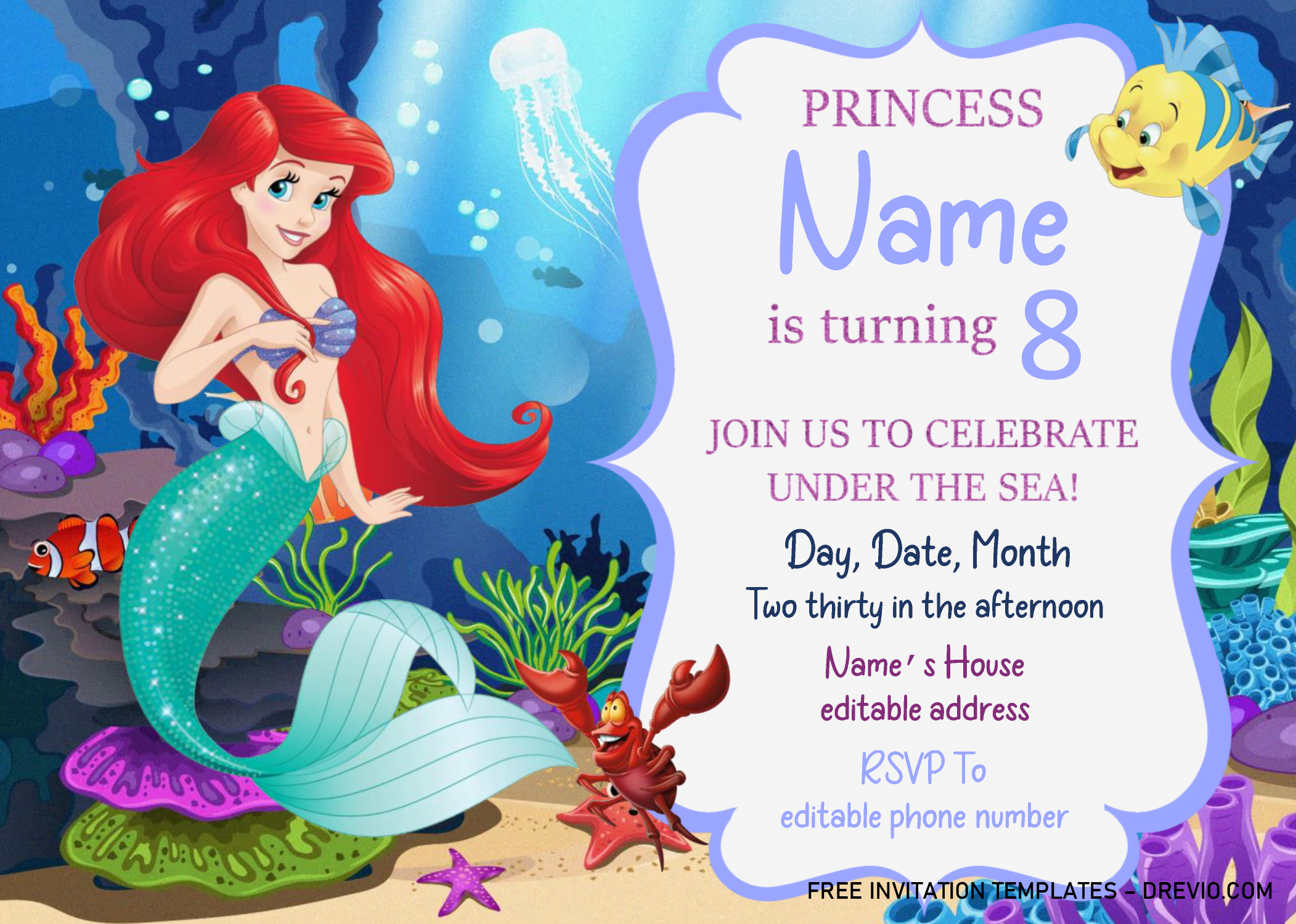 Little Mermaid Birthday Invitation Templates Editable .Docx