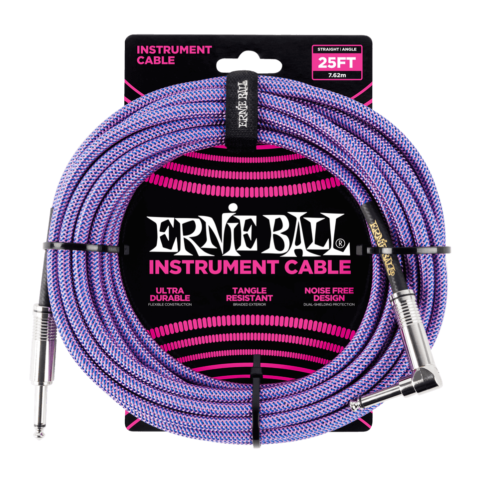 Ernie Ball 25 Ft Right Angle Braided Instrument Cable Purple/Blue