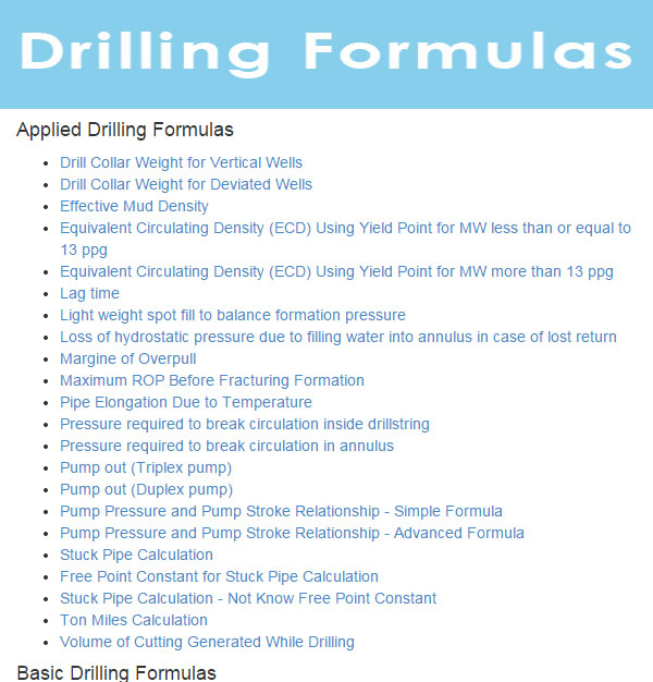 Drilling Formulas Application Drilling Formulas and Drilling Calculations