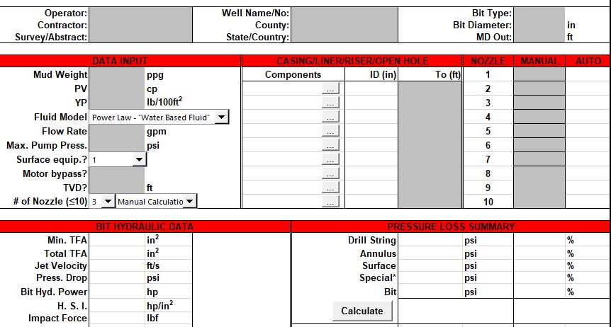 Drilling Hydraulics Calculator Excel Spreadsheet Drilling Manual