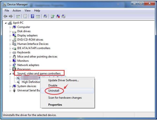 uninstall audio device Drivers