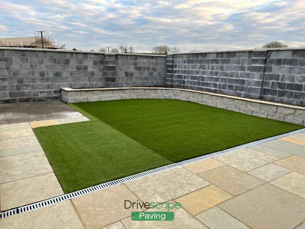 Limestone Slabbed Patio with Raised Flower Beds in Dunshaughlin, Co