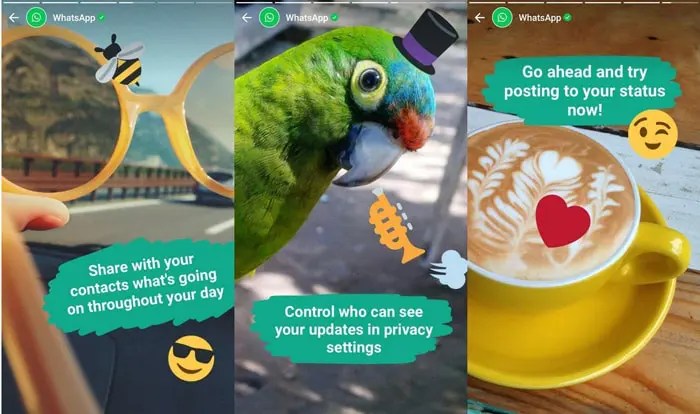 Screenshots WhatsApp test 'Status' functie net als Snapchat en Instagram