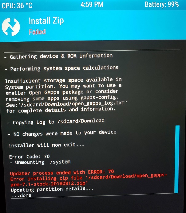 Install zip failed