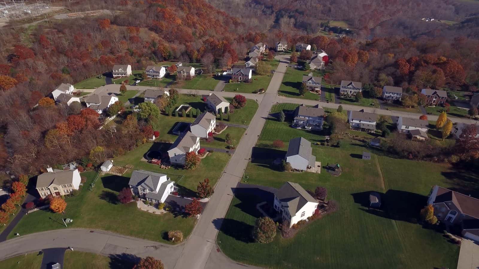 An aerial shot of a typical western Pennsylvania residential
