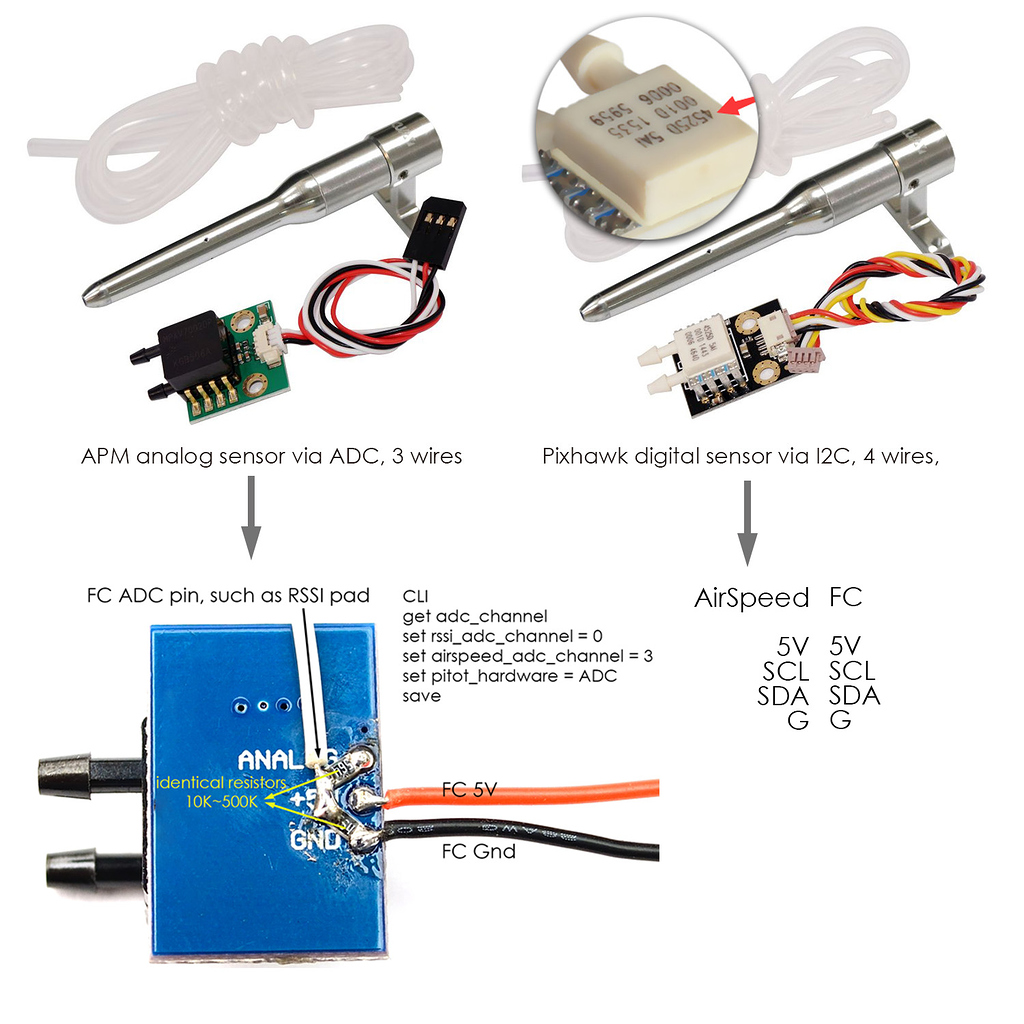 How to wire an Analogue Airspeed Sensor to work with the Matek F405