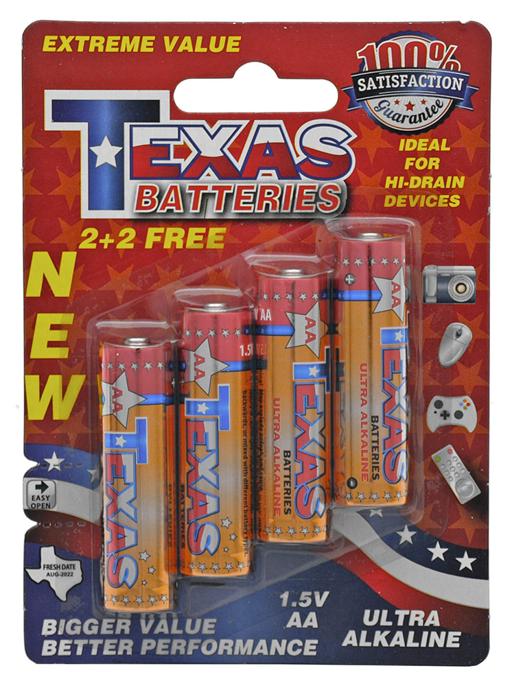 4pc. AA Alkaline Texas Batteries