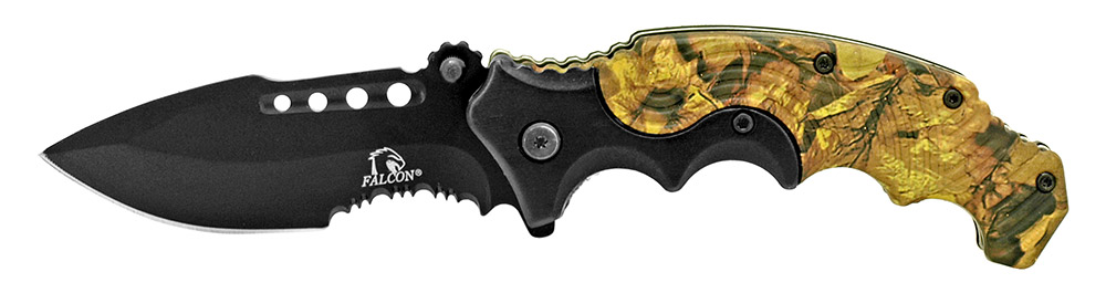 4.75" Spring Assisted Finger Grip Folding Knife Woodland Camo