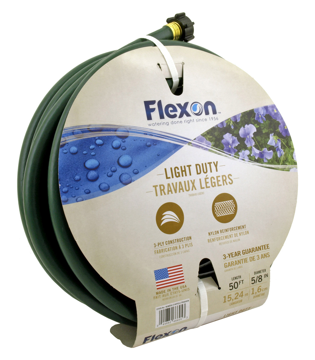 50' Light Duty 3 Ply 5/8" Flexon Garden Hose Green