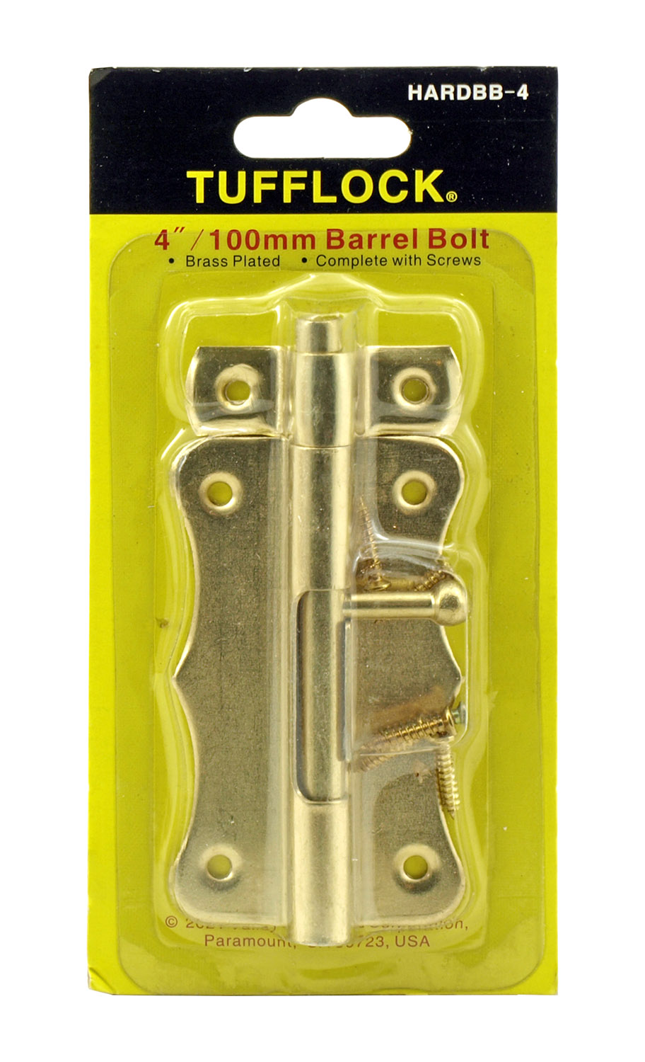 4" Tufflock Brass Plated Barrel Bolt Hardware Valley Industries HARDBB4