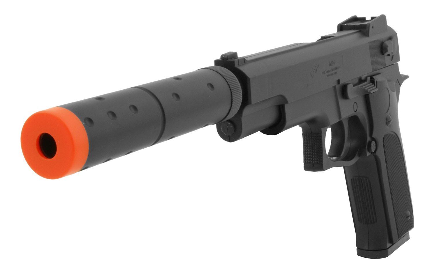 Double Eagle M24 Spring Airsoft Pistol with Threaded Mock Suppressor