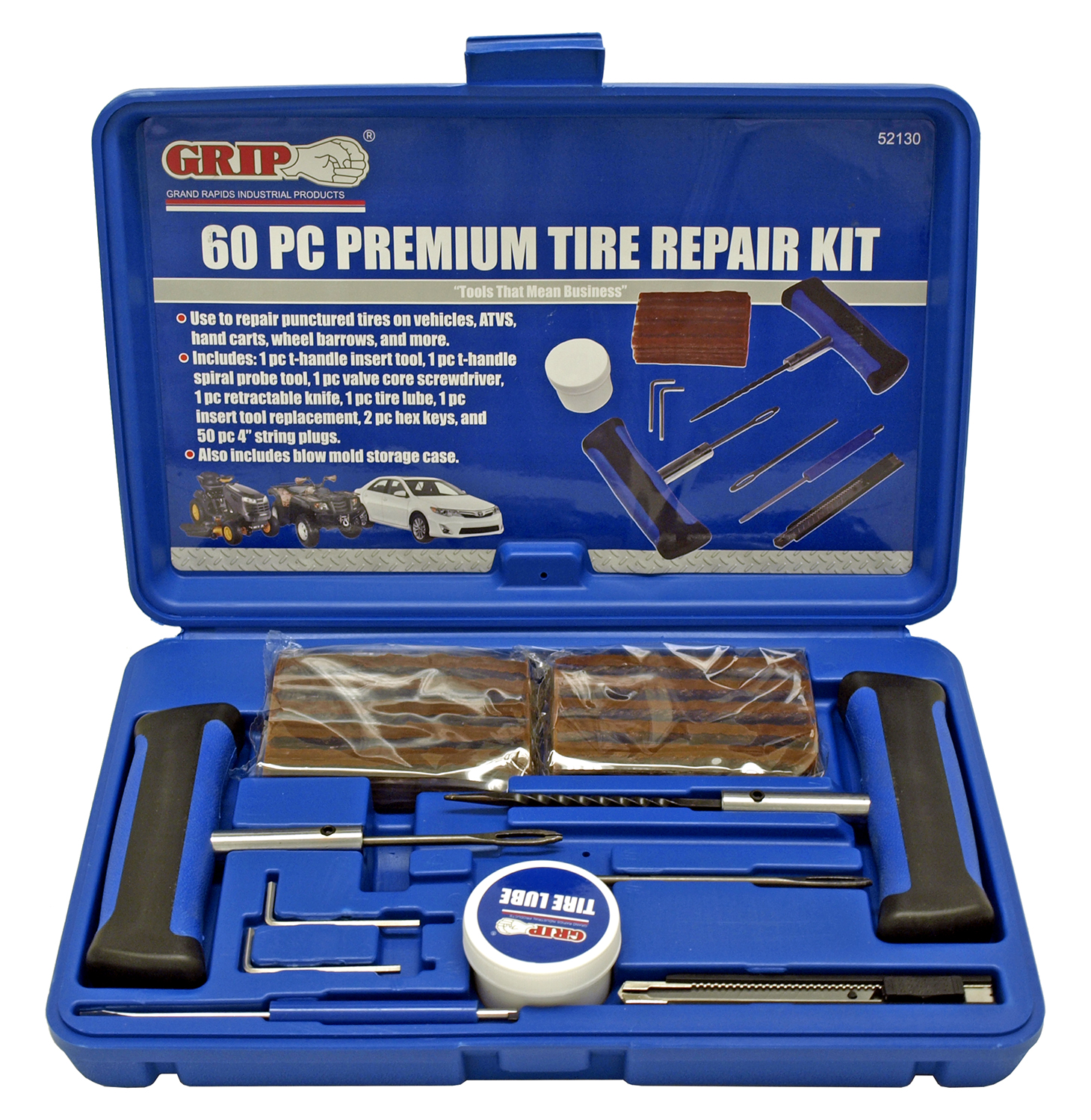 60 pc. Premium Tire Repair Kit Grip