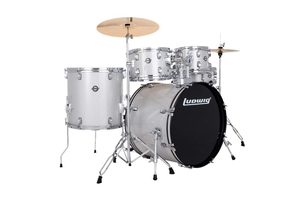 Ludwig Accent Series 5pc Drum Set with Cymbals & Hardware Fuse Silver