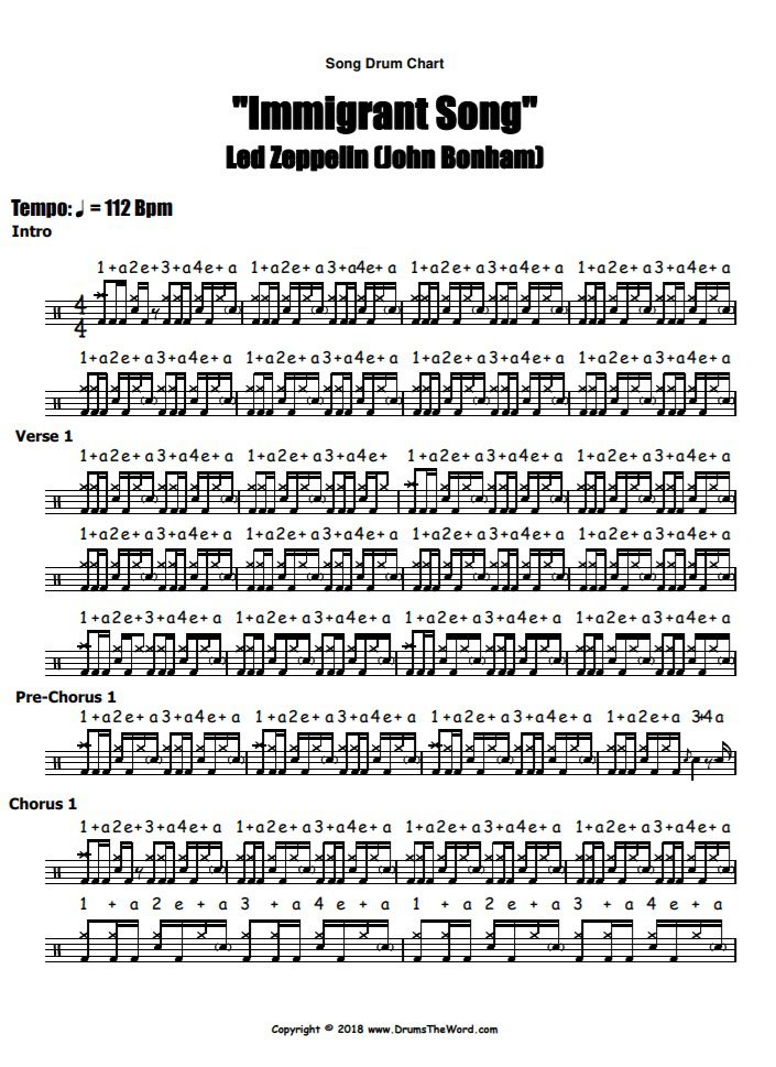 "Immigrant Song" (Led Zeppelin) FULLSONG LESSON Free Video Drum