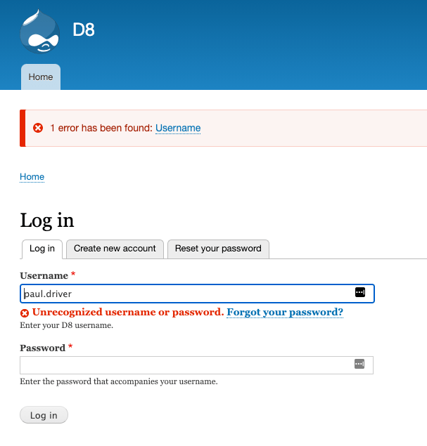 Inline Form Errors module advises that a failed login attempt with the