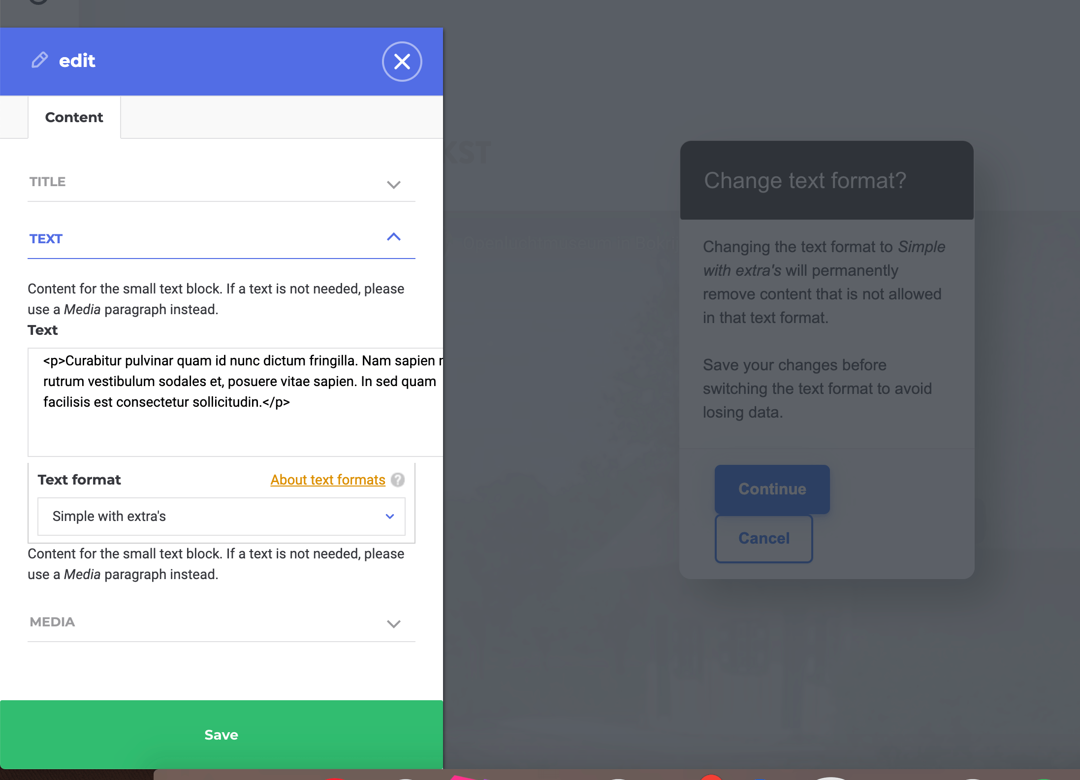 Modals that appear while the sidebar is open, are shown behind the overlay [3214774]