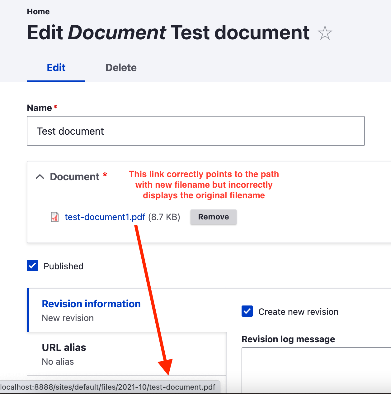 Renamed file in File field preview doesn't update when using Replace