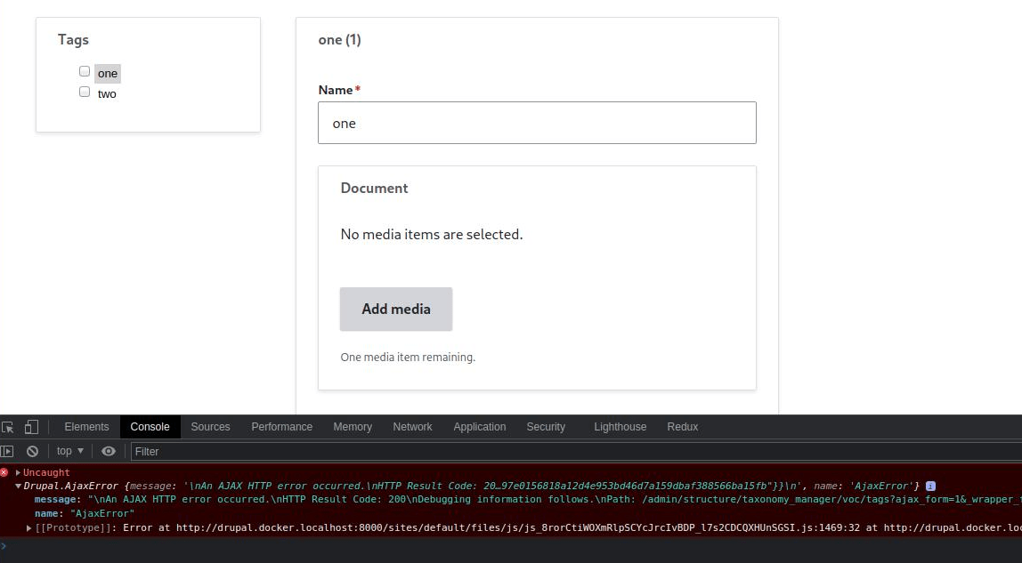 AJAX error using media library in term [3322545]