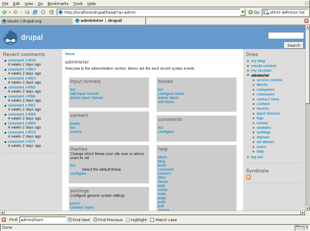Patch to give Drupal an overall administration page [72079]