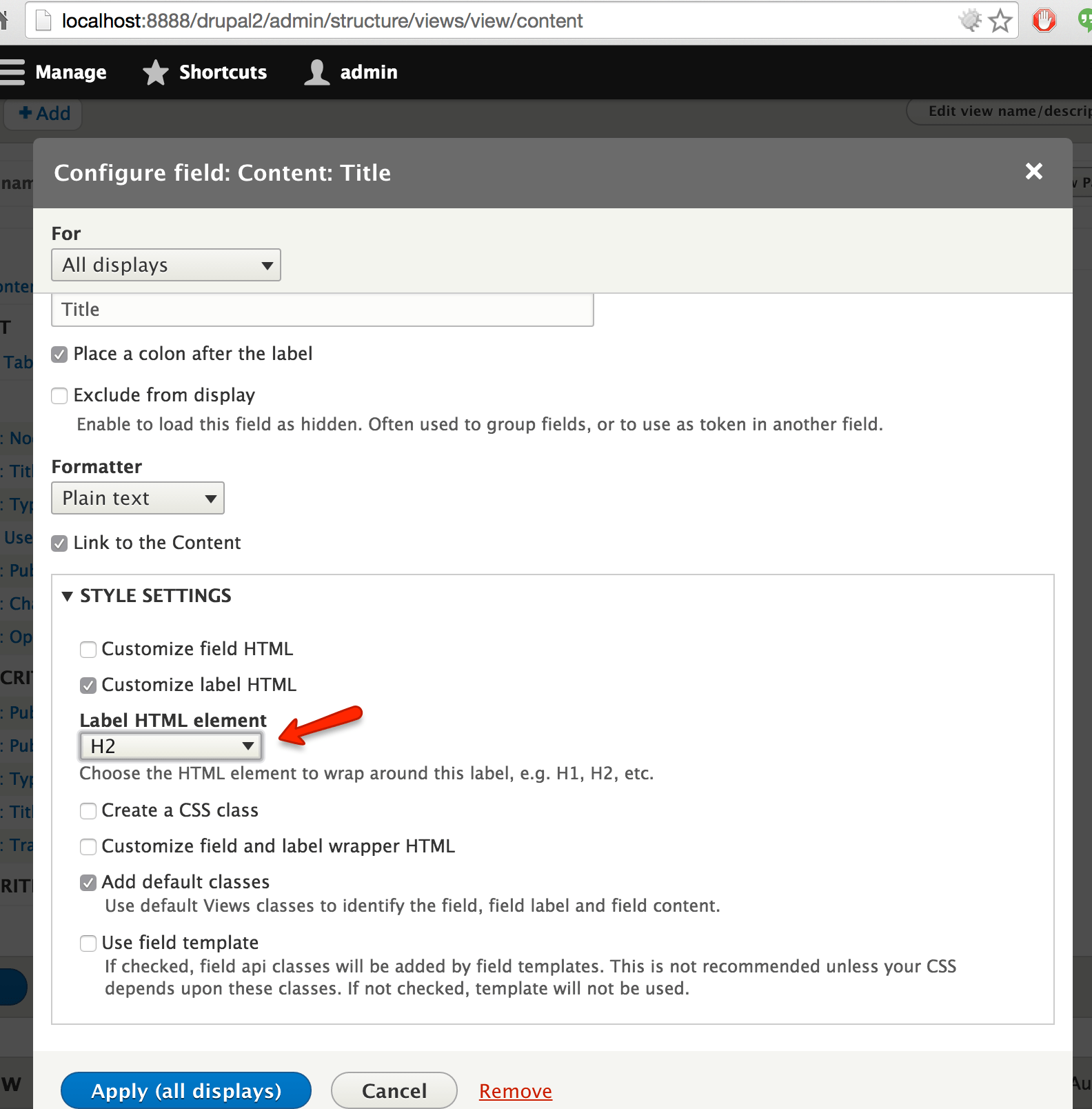Test that Header label + customized label wrapper of a Views table