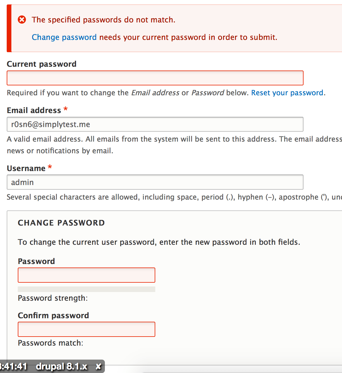 Error highlighting and reporting problems for the current password on