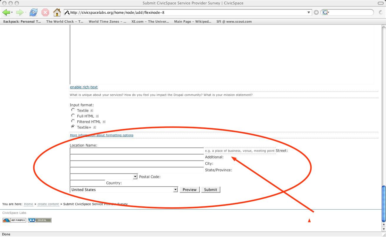 Location Street, City, State/Prov, Postal Code & Country text is
