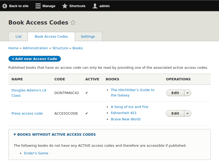 Book Access Code
