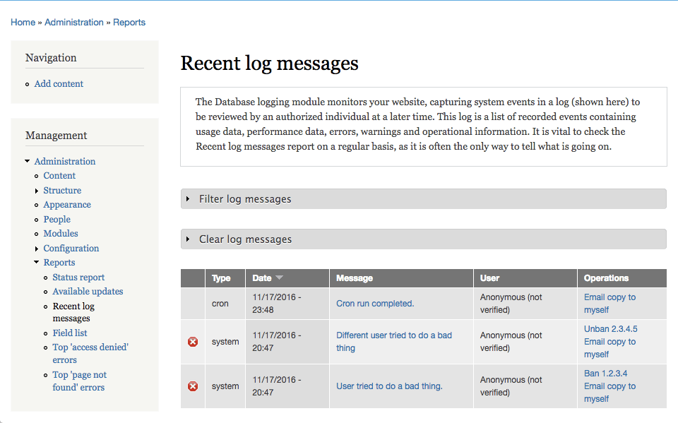Database logging API
