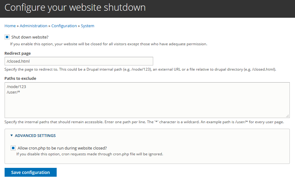 Website shutdown