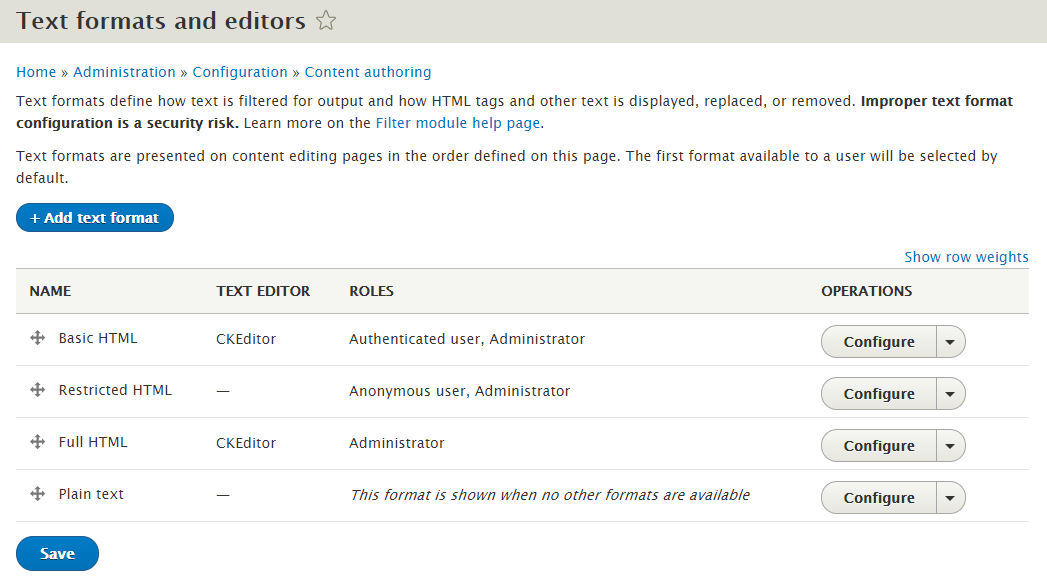 Adding a Footnotes filter to a text format Footnotes Drupal Wiki