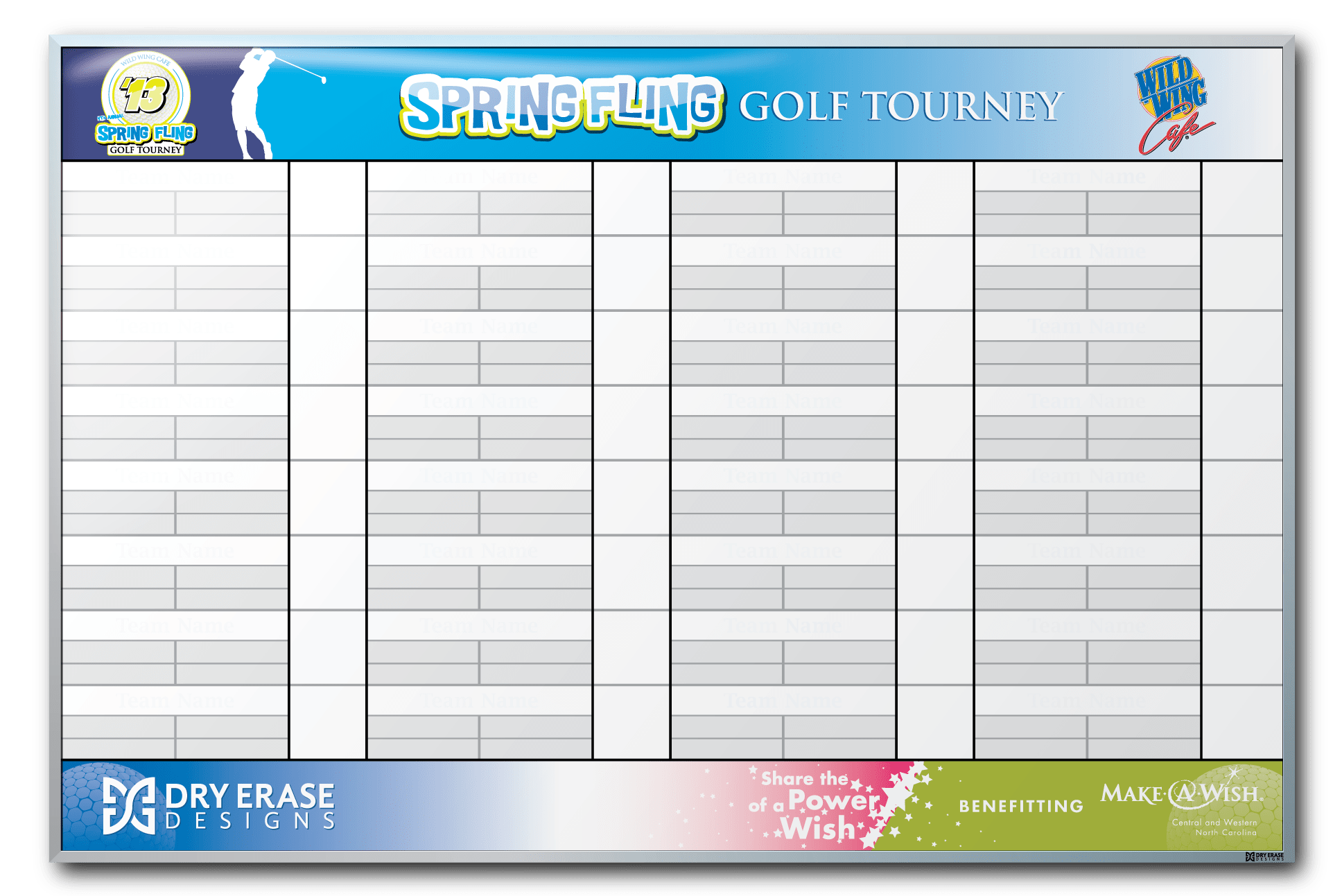 Wild Wing Cafe Golf Tournament Team Tracking Dry Erase Board Dry