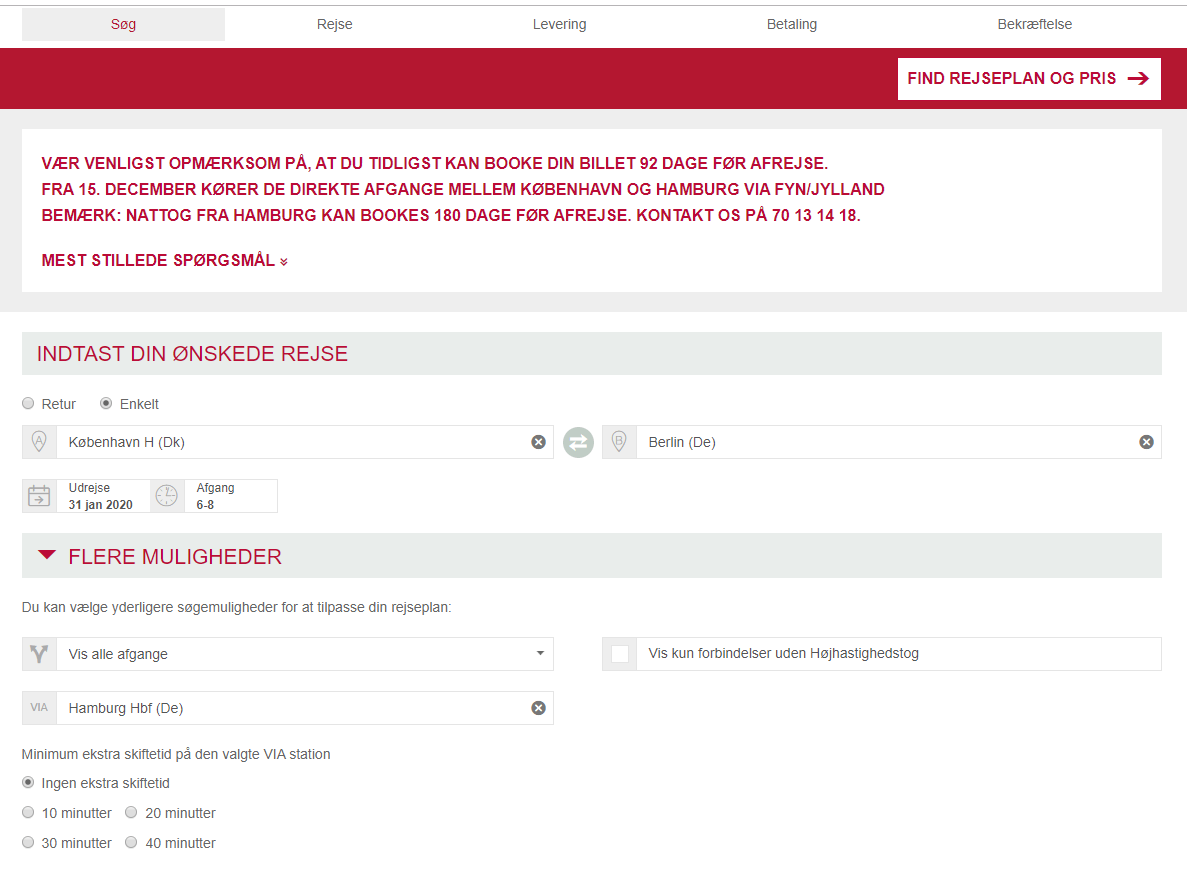 Spørgsmål og svar DSB Netbutik Udland