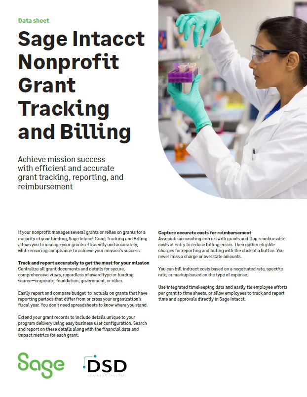 Sage Intacct Nonprofit Grant Tracking and Billing Datasheet DSD