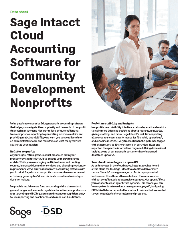 Sage Intacct for Community Development Nonprofits Datasheet