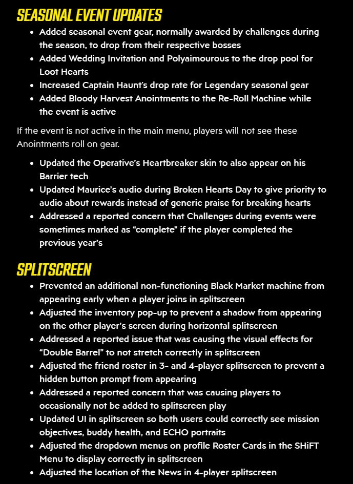 Borderlands 3 Crossplay Update released, full patch notes revealed