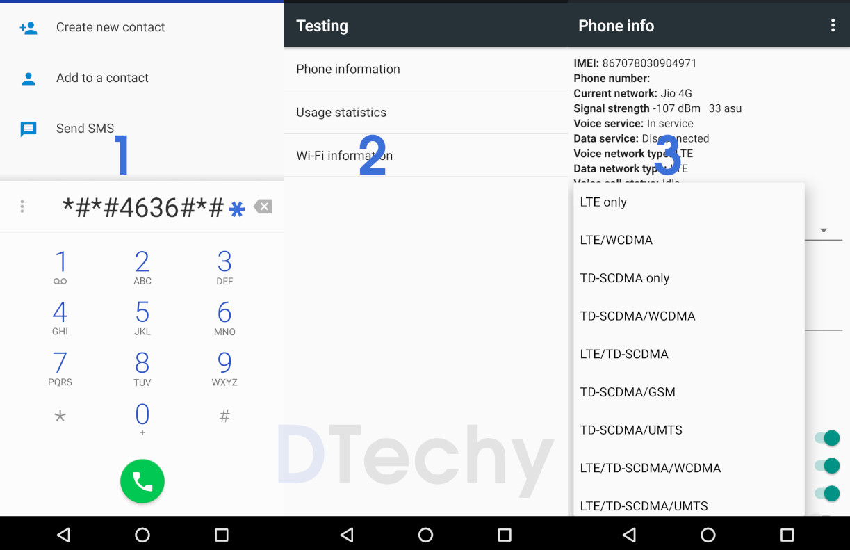 How to Change/switch 2G to 3G 4G LTE preferred Network type mode in