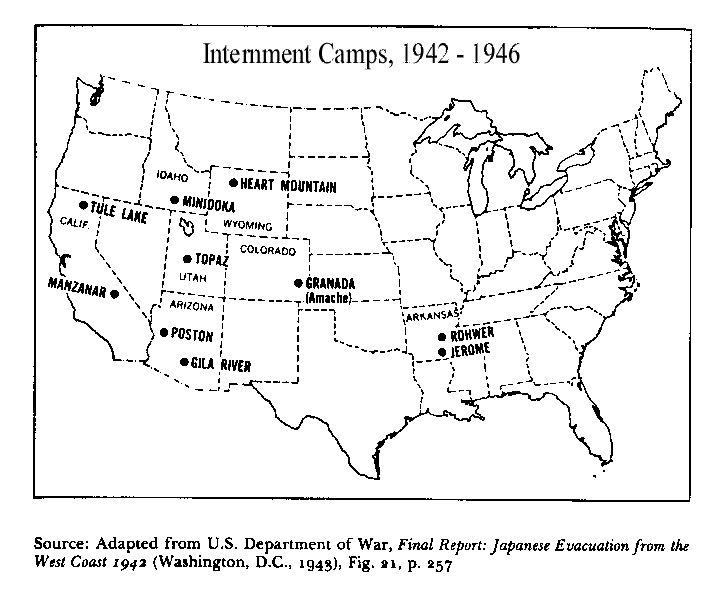 Map of the Internment Camps