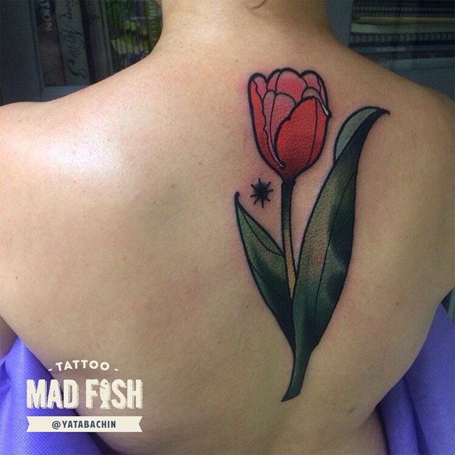 Watercolor Tulip Tattoo Behind Ear Best Tattoo Ideas Gallery