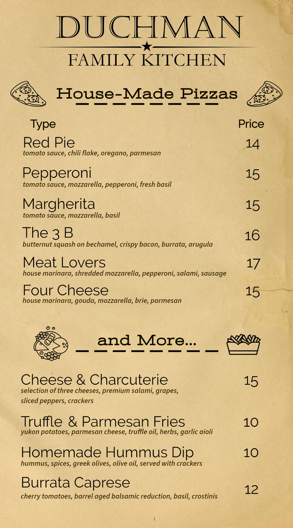 Duchman Family Winery Kitchen Menu