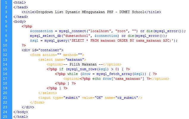 Membuat Dropdown List Menggunakan PHP Dan MYSQL