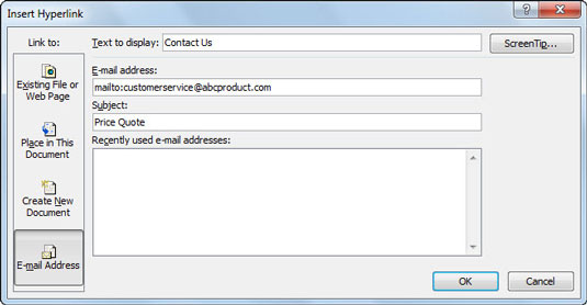 How to Insert a Link to Send an Email in an Excel 2010 Worksheet dummies